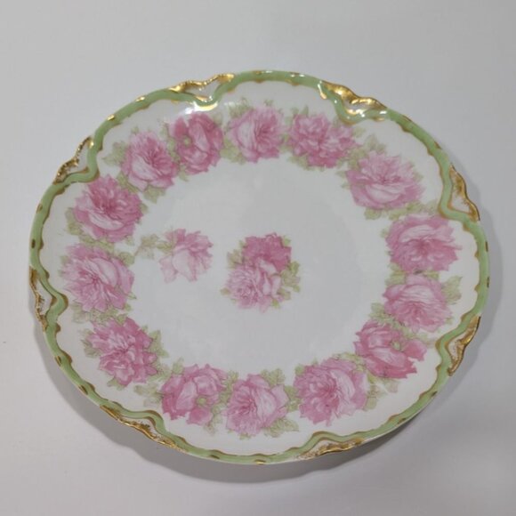 Antique Limoges France Hand-Painted Porcelain Plate With Pink Roses Gold Trim - Picture 7 of 11